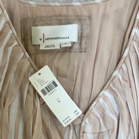 By Anthropologie Long-Sleeve Sweetheart Midi Dress-Neutral Stripe-Size M-NWT - Picture 4 of 7